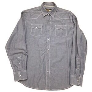 Vintage Western Style Denim Shirt Womens L Blue Long Sleeve Snap Front Pockets